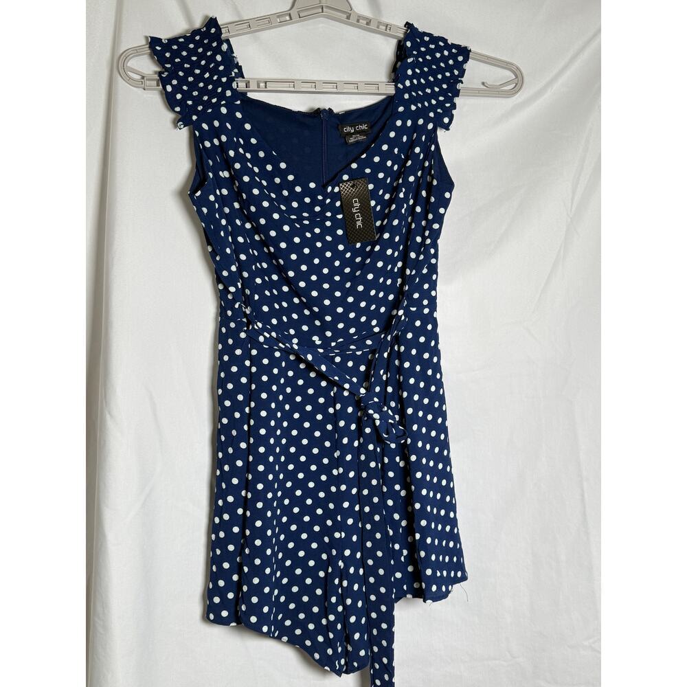 City Chic Navy Polka Dot Playsuit XS Love Spot Romper NWT - Picture 3 of 6